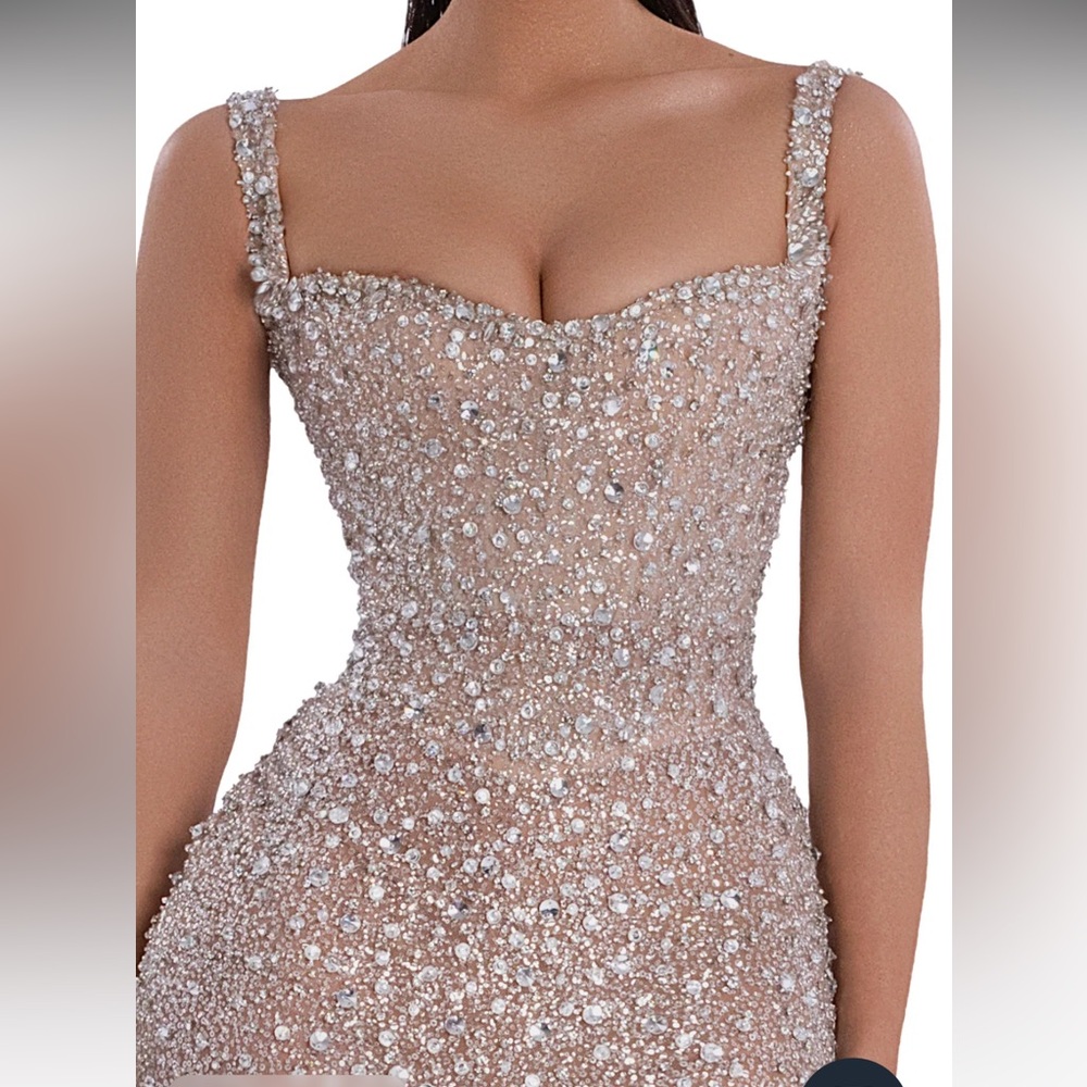 Elegant Silver Crystal Prom Dress